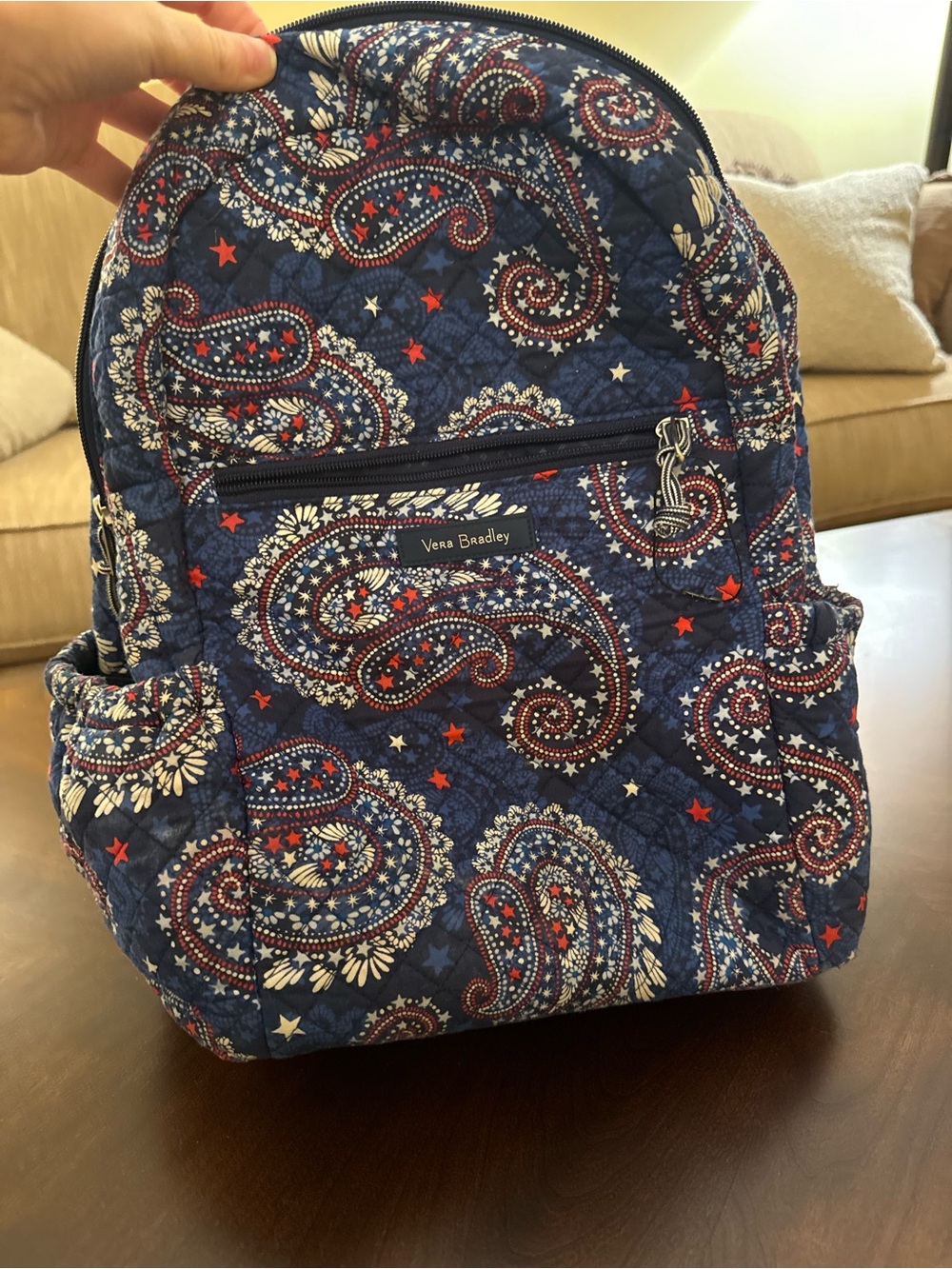 Vera Bradley Quilted Paisley Backpack - Navy with Red & White Accents